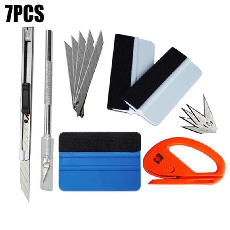 7 Teile/satz Auto Vinyl Wrap Werkzeug Set Film Cutter Quetschen Schaber Carbon Faser Film Wrapping Cutter Aid Werkzeug Fenster Tönung 7Pcs/Set