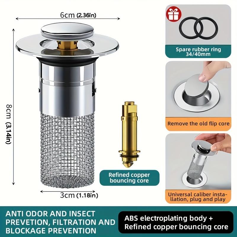 Waschbeckenstöpsel aus Edelstahl fürs Badezimmer, Abflusssieb, Pop-Up-Becken, Anti-Geruch, springender Kern, Stopper, Filter, Badezimmer-Zubehör Aperture:1.3-1.5inch