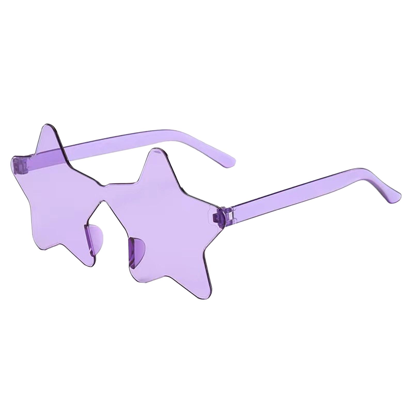 Randlose Sonnenbrille in Sternform, transparente Sonnenbrille in Bonbonfarbe, Party-Sonnenbrille für Mädchen, Jungen, Frauen One Size violett