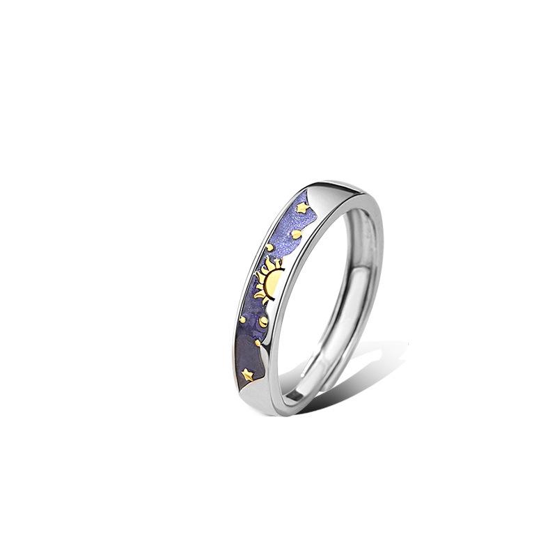 Tag & Nacht Sonne und Mond Partnerringe - Trendiges, personalisiertes, verstellbares Golddesign Adjustable