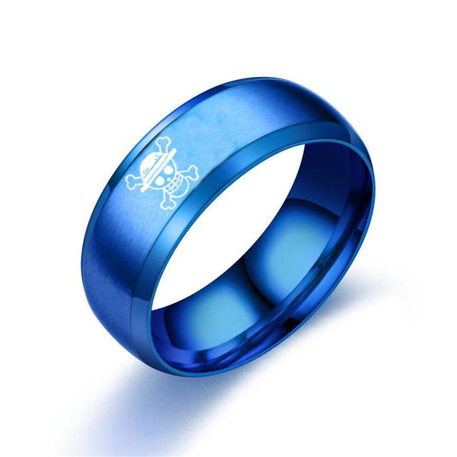Neuer One Piece Ring Anime Edelstahlringe für Männer Strohhut Luffy Piraten Herrenringe Bague Heren Ghibli Ringe 11 blau