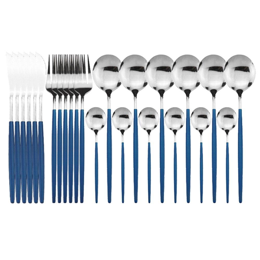 24 stücke Schwarz Gold Geschirr Set Edelstahl Besteck Set Küche Gabel Messer Löffel Geschirr Set Besteck Set Besteck Set blau/silber