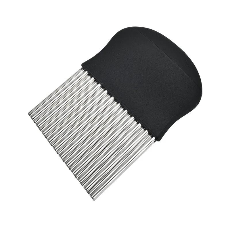 Edelstahl-Kartoffelchip-Schneider, Teig, Gemüse, Obst, gewellt, Küchenmesser, Schneider, Zerkleinerer, Pommes-Frites-Maker, Gadgets schwarz