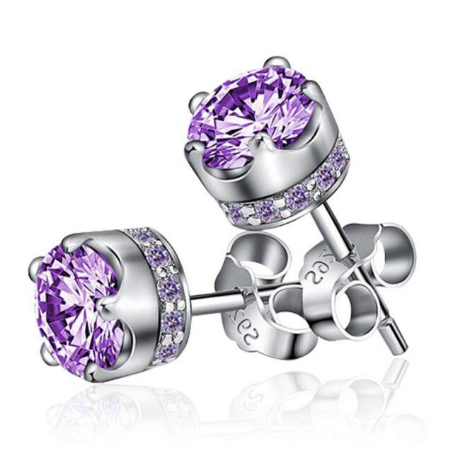 Natürliche lila Amethyst Ohrstecker für Frauen Echt 925 Sterling Silber Krone Kristall Hochzeit Partei Schmuck Ohrring Geschenk violett