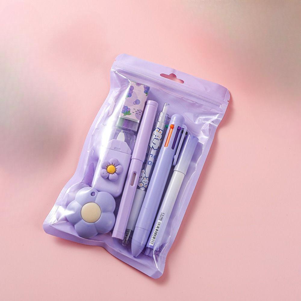 1set 7-in-1 Schreibwaren Set Geburtstag Präsentieren Zurück Zu Schule Geschenk Korrektur Band Studenten Preis Schule Büro Kugelschreiber Studenten violett