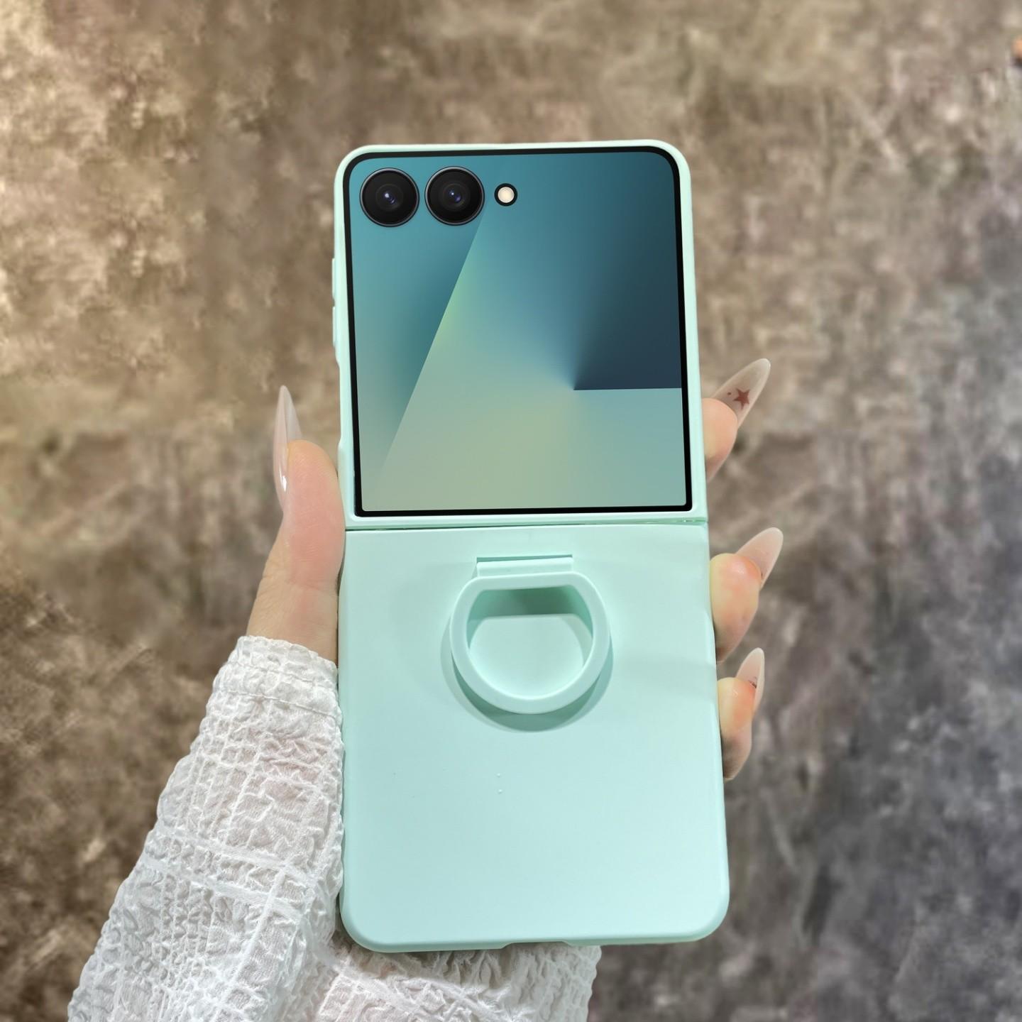 Matte Farbe Fingerringhalter Hülle Für Samsung Galaxy Z Flip 7 6 5 Schutz PC Hartschale Galaxy Z Flip 7 FE 7FE Rückseite For Z Flip 7FE cyanblau