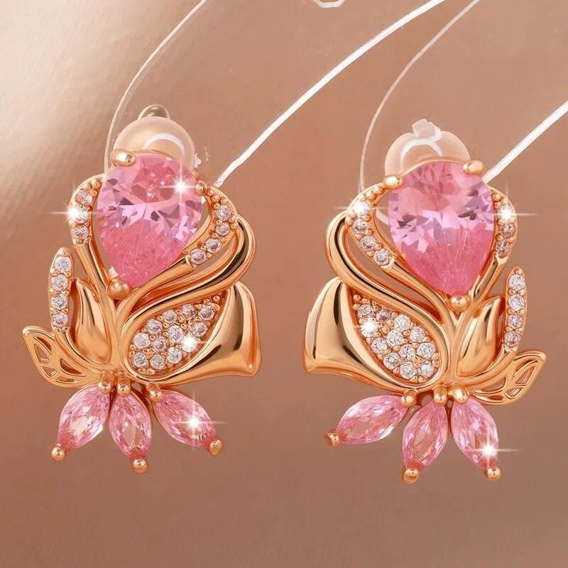 Luxus Rosa Zirkonia Creolen Ohrringe Für Damen Goldfarbe Hochzeits Schmuck Tägliche Accessoires Party Schmuck Geschenk Für Freundin Pink beige