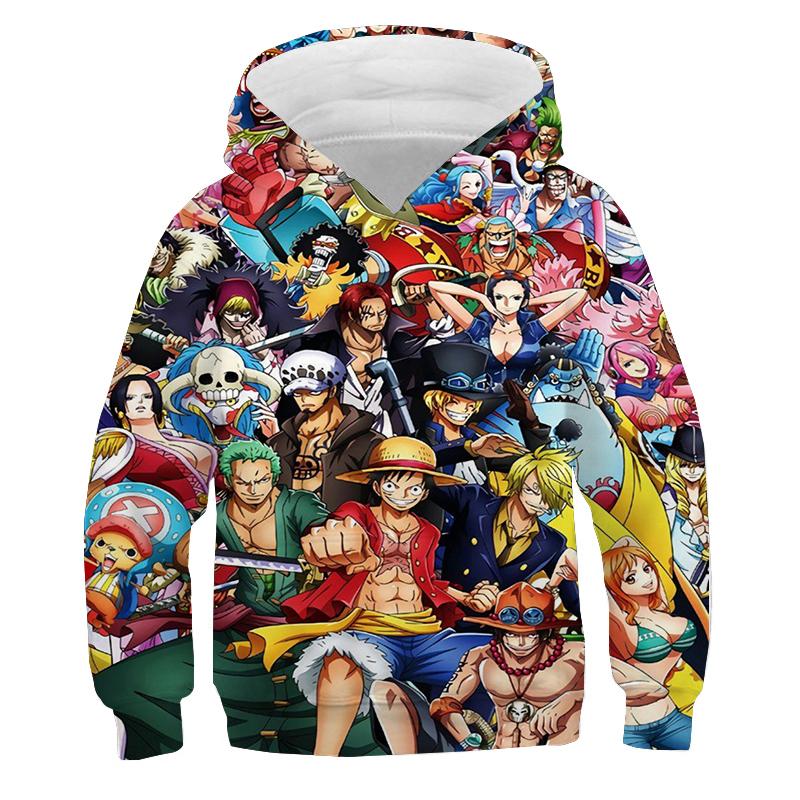 One Piece Hoodie Kinder Kapuzenpullover Anime Luffy Hoodie Kinderkleidung Jungen Mädchen Langarm Herbst Warmer Pullover Casual Tops 5XL