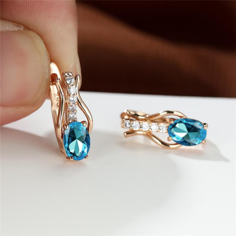 Rose Gold Farbe Ohrringe Oval Cut Rot Weiß Schwarz Stein Weiblichen Hochzeit Schmuck Luxus CZ Klaue Ohrringe für Frauen Tropfen ohrringe meergrün