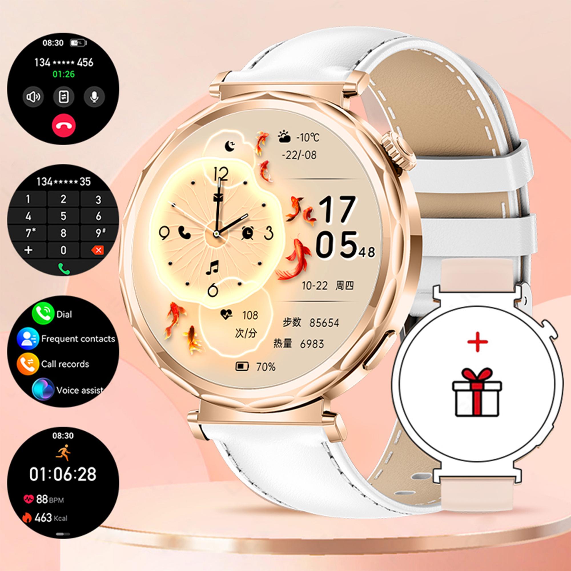LIGE Neue Smartwatch Damen Vollkreis Touchscreen Bluetooth Anruf Wasserdicht Sport Aktivität Fitness Smartwatch Damengeschenk leather strap gold