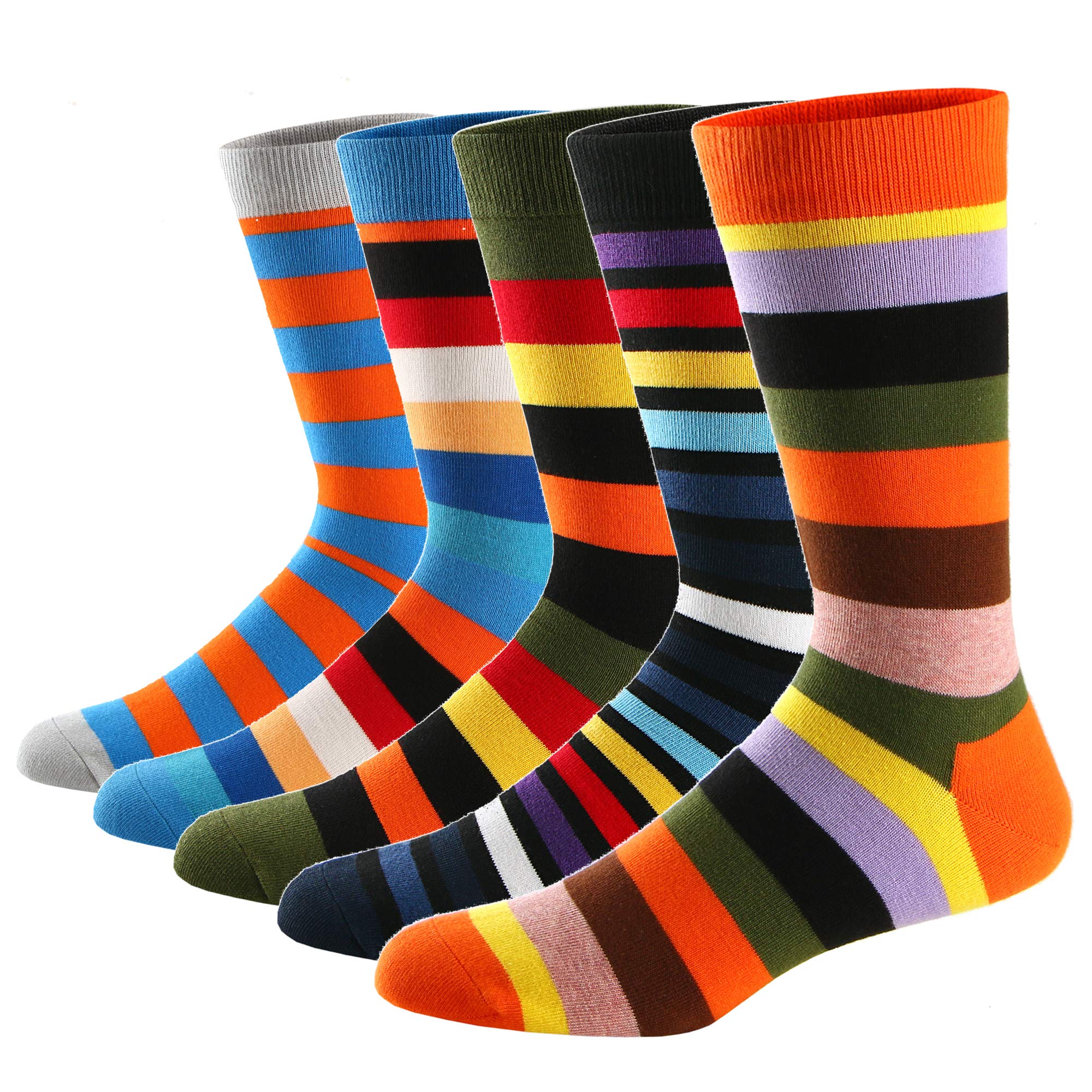 5 Paare Herren Lustige Socken Muster Lustige Socken Packung Bunt Gestreift Gekämmte Baumwolle Neuheitssocken Cool Atmungsaktiv Freizeit Socken EUR(41-48)