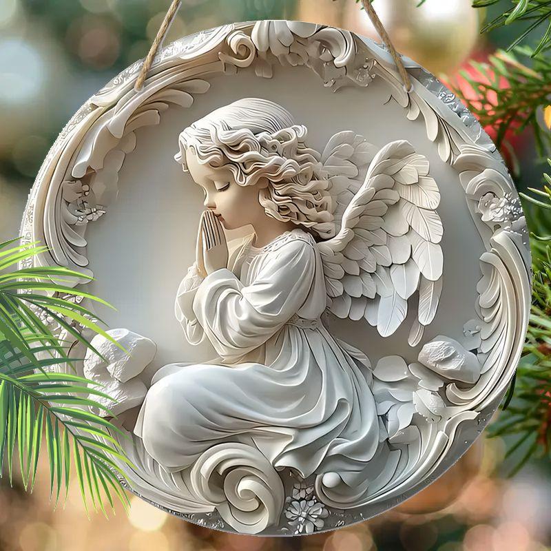 Niedlicher Anhänger mit Engelmuster, Heim-, Wand- oder Türdekoration, 2D flach aus Holz, Weihnachtsdekoration, Geschenke für Freunde und Familie 2D,Style1,1pc