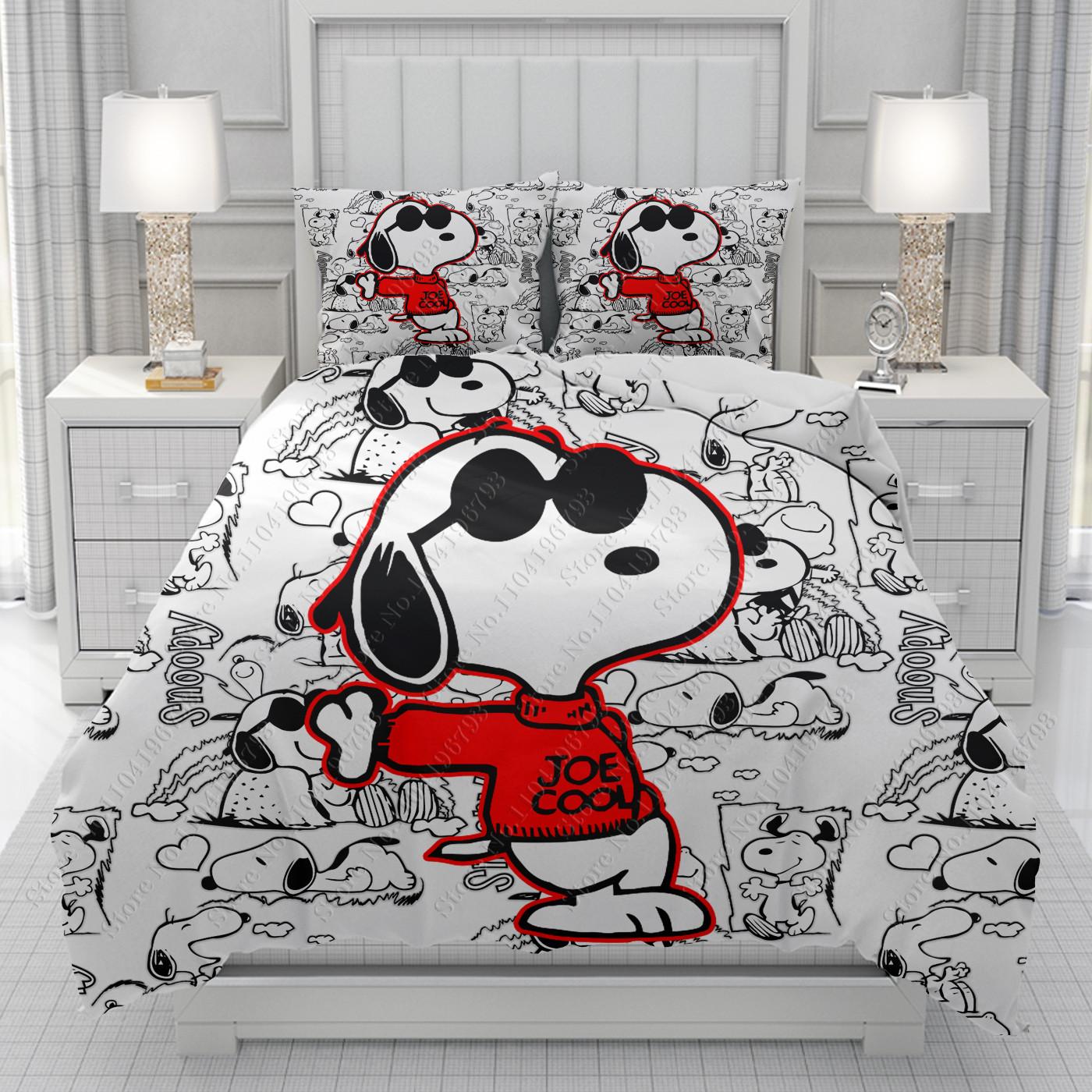 Snoopy 3D Bettbezug Herren Damen/Kinder KID Druck Disney Cartoon Bettwäsche Set Bettdecke Bett Weich 260x240cm 3pcs