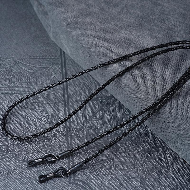 Dicke gedrehte Sonnenbrillen-Lederseilkette, Brillen, geflochtene Brillen-Lanyard-Riemen schwarz
