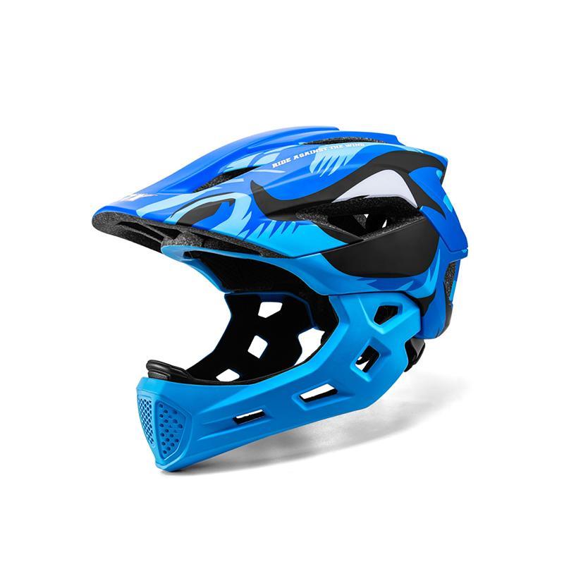 Kinder Vollgesichts-Fahrradhelm 2-in-1 Abnehmbar Leicht für Radfahren Skateboard Roller, Verstellbarer MTB BMX Helm für Jungen Mädchen Alter 4-10 blau