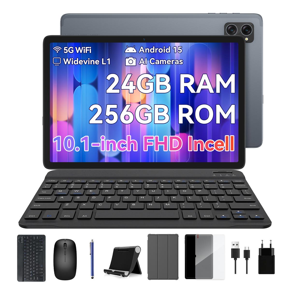 BESTTAB T20 Android 16 24GB RAM 256GB ROM Tablet 10 Zoll 1280x 800 FHD FHD Display Octa Core T606 PC Tablet mit Tastatur grau