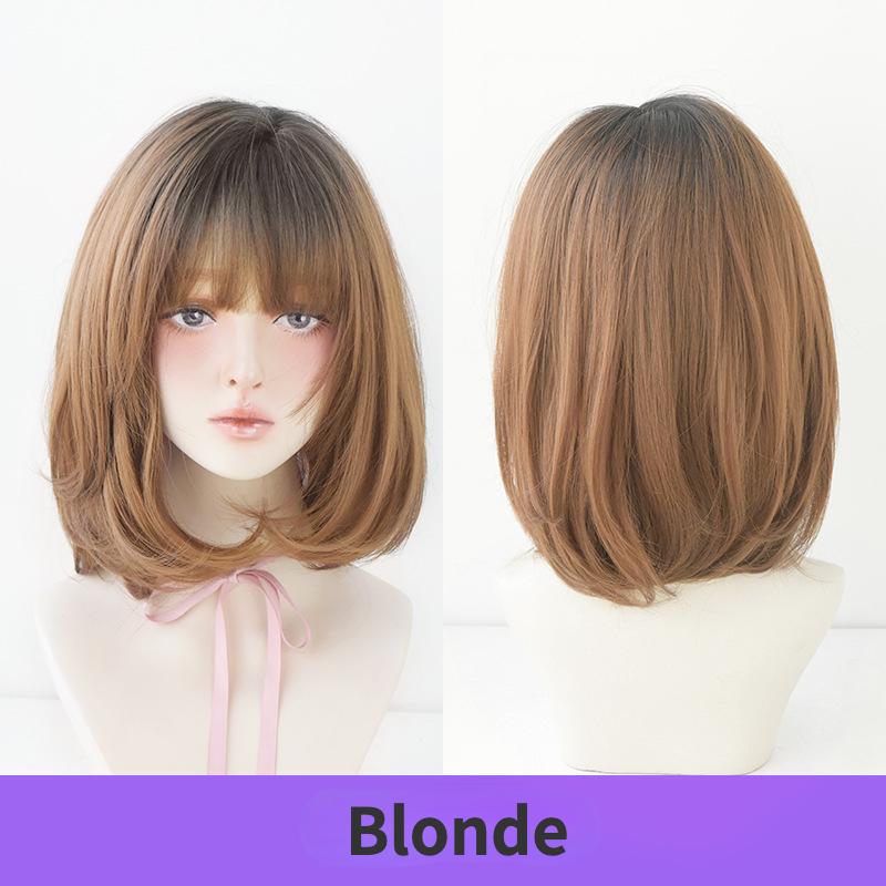 Braunblond Rosa Schwarz Glatte schulterlange Kunsthaarperücken mit Pony für Damen Tägliche Party Cosplay Perücke Hitzebeständige Faser gold