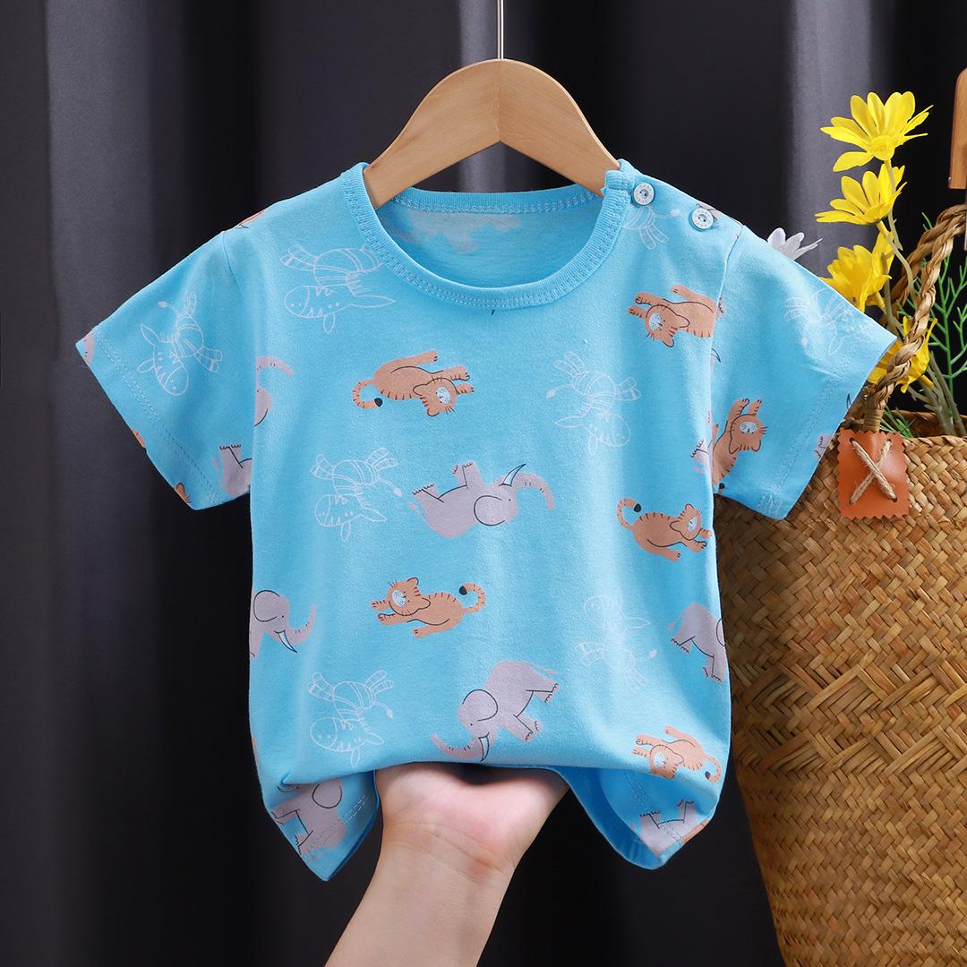 Kinder süße Baumwolle Kurzarm T-Shirt Tops Kinder Kleidung Baby Kleidung Cartoon Pullover 120cm hellblaue