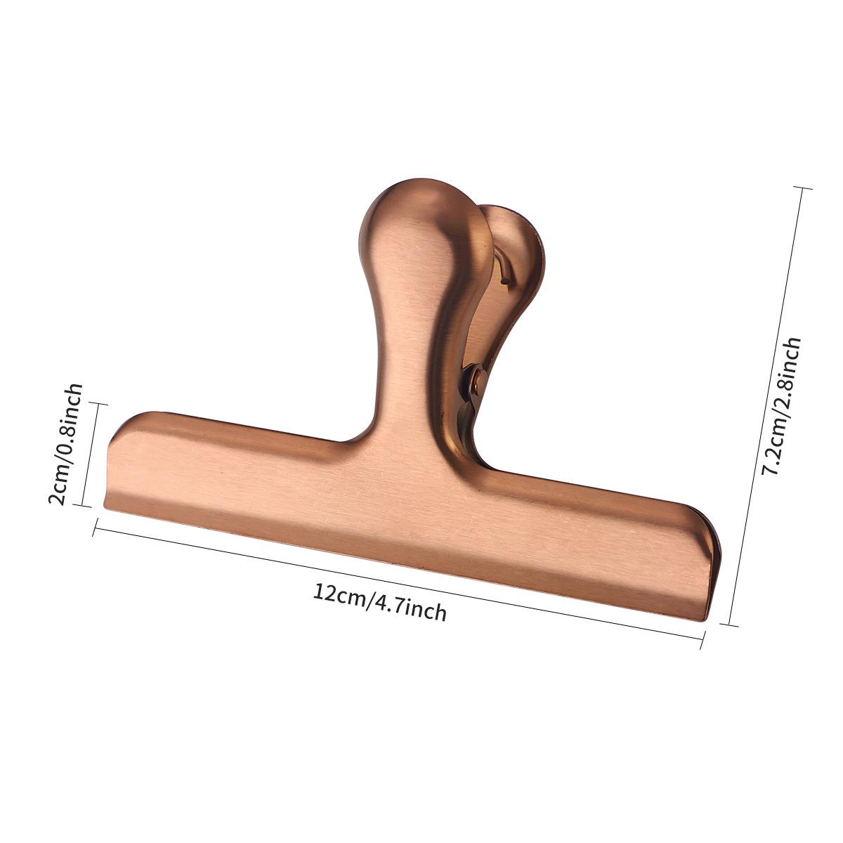 Beutelklammern aus Edelstahl für Lebensmittel, robuste silberne Lebensmittelklammern aus Metall, Büro-Papierklammern, luftdicht verschlossene Snackklammern L rose gold