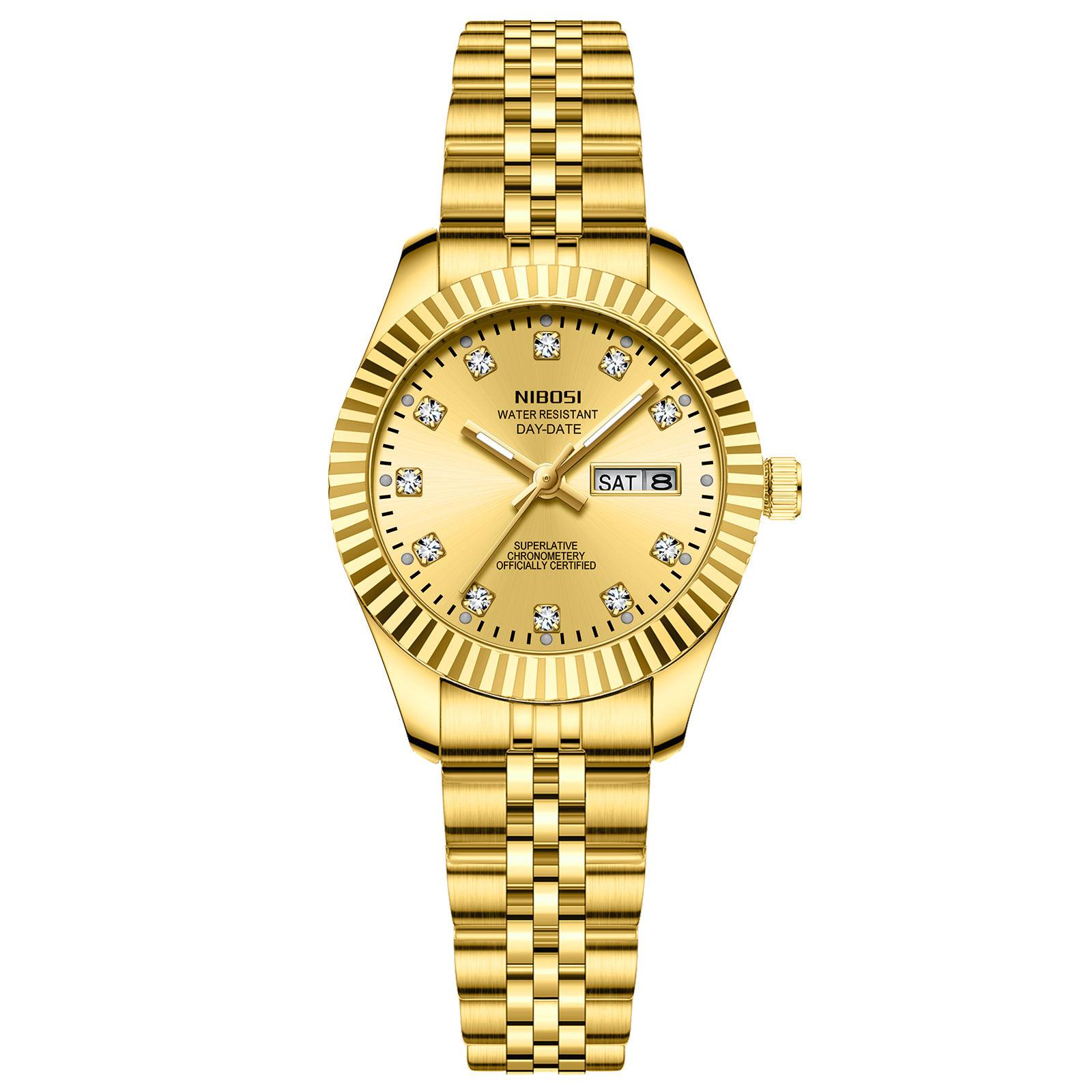 Nibosi 2697 Silber Gold Diamant Damen Uhren Edelstahl Armband Quarz Uhr Wasserdicht Kalender Leuchtend Damen Armbanduhren Nibosi 2697 gold