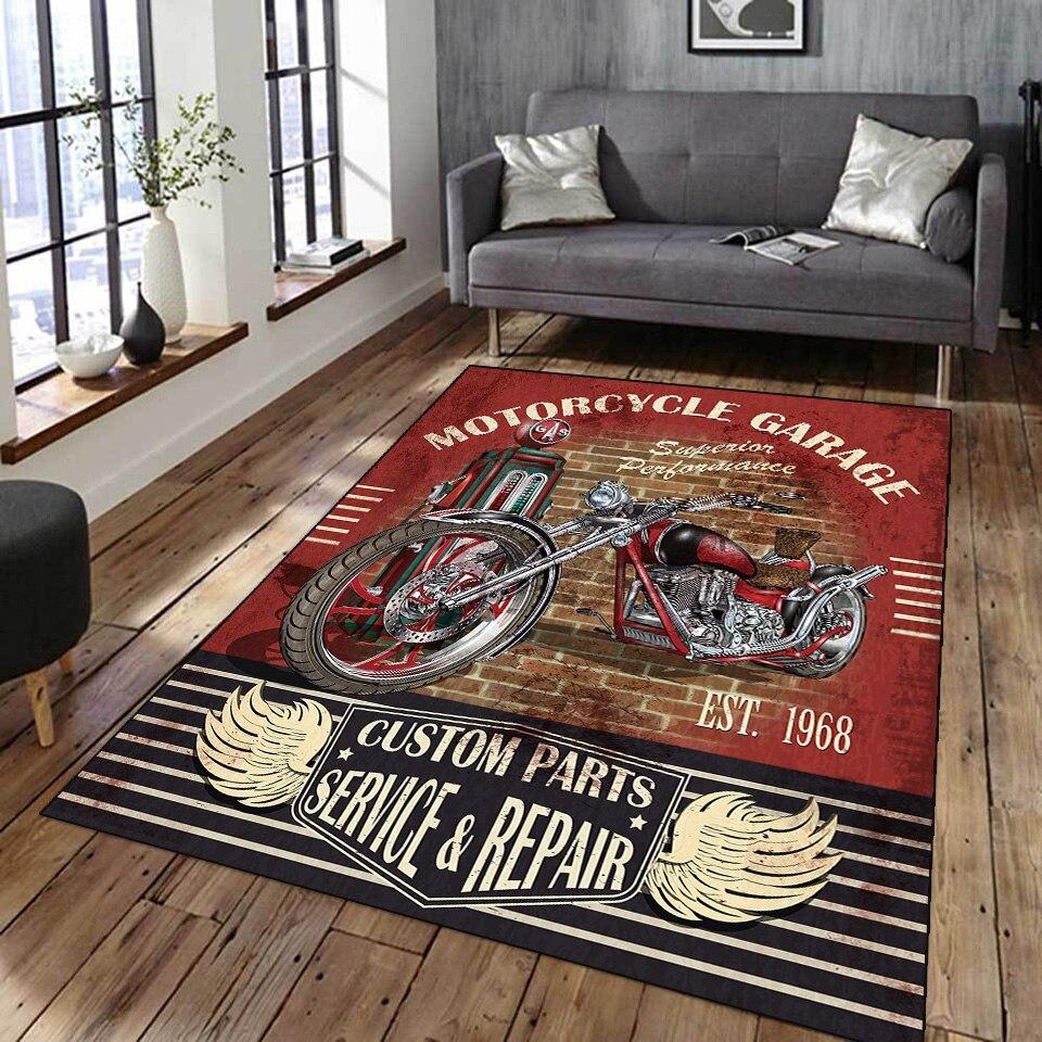 Retro-Motorrad-Auto-Teppich, 3D-gedruckter Teppich, Wohnzimmer, klassischer Retro-Rennsport, großer Teppich, Heimdekoration, Schlafzimmer, rutschfeste Bodenmatte 40x60cm