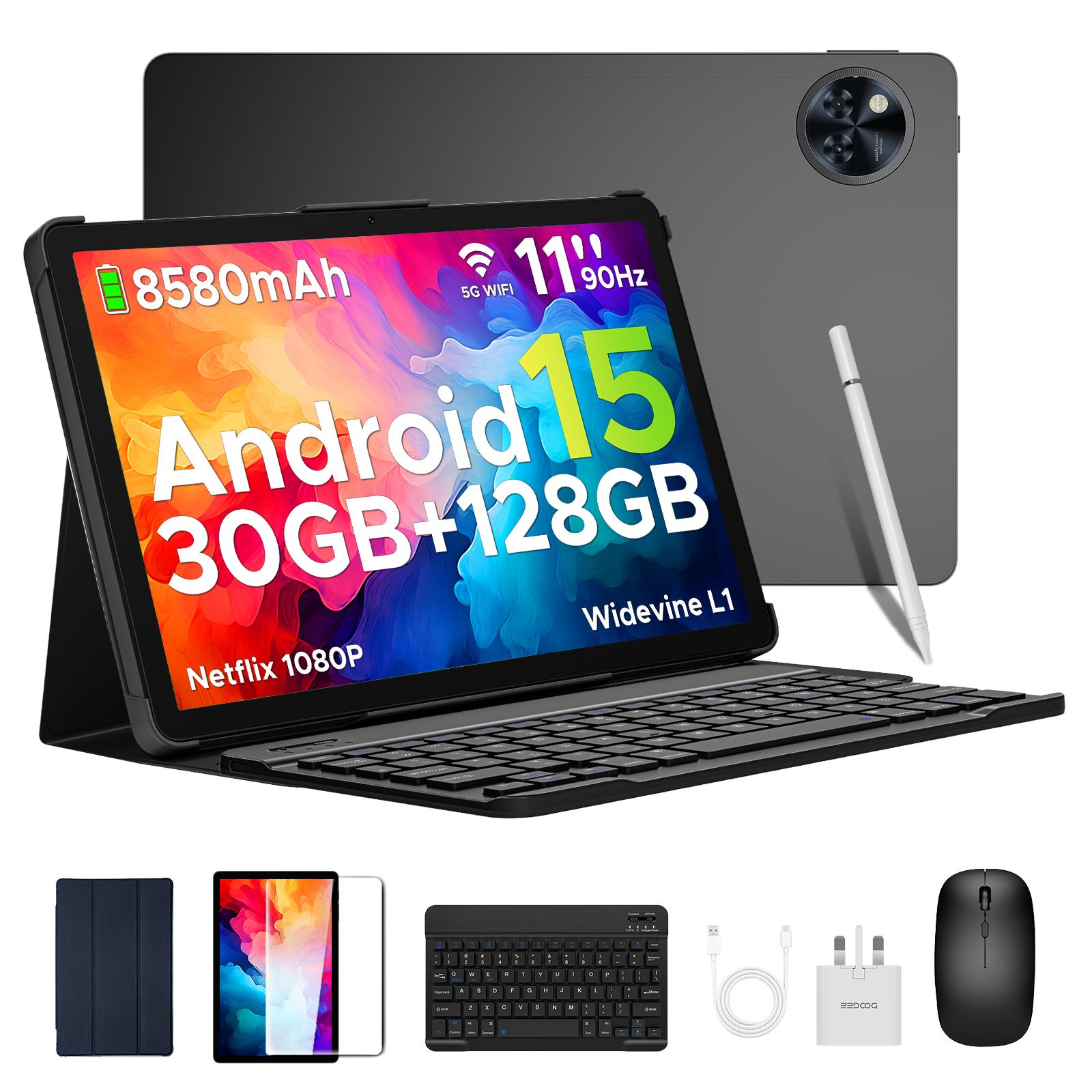 DOOGEE U11 Pro Android 16 Tablet, 11 Zoll, 30 GB RAM + 256 GB ROM/2 TB, 8580 mAh Akku, Tablet mit Stift, Tastatur, Maus schwarz