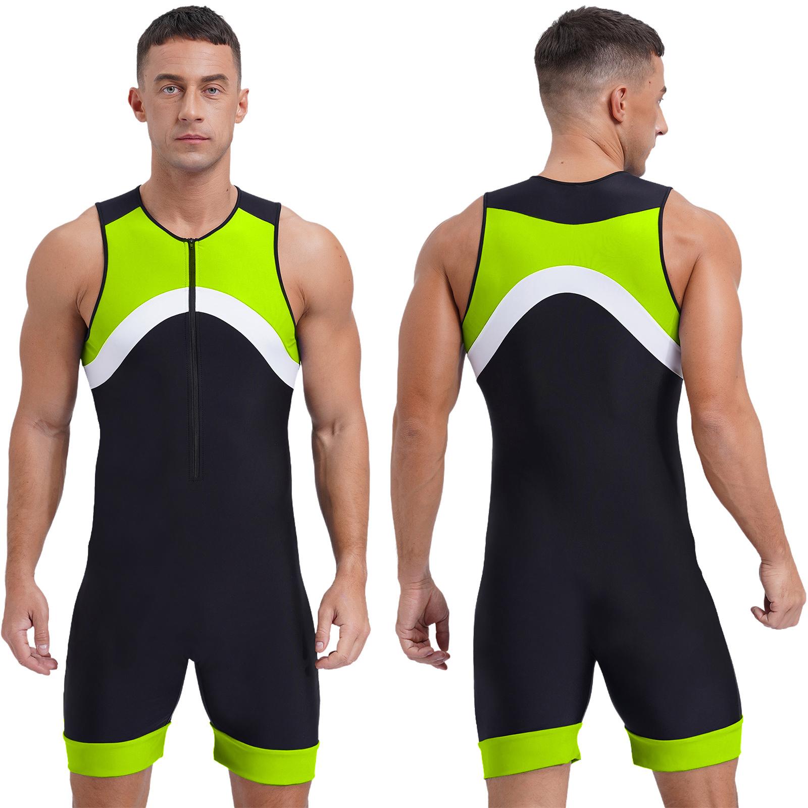 Herren Badeanzug Einteiler Jumpsuit Shorty Neoprenanzug Badeanzug Sportliche Bademode 4XL fluoreszierende grün