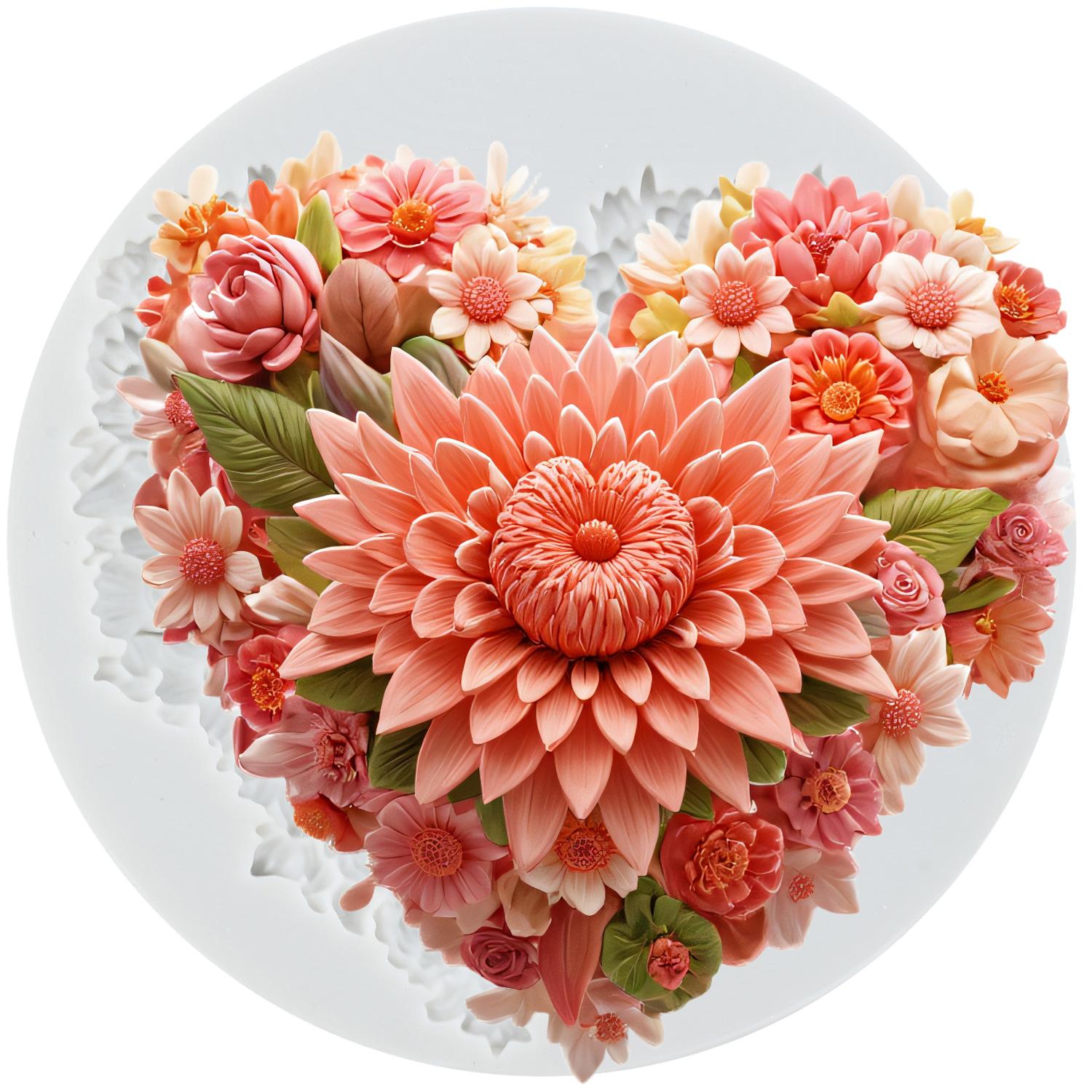 Herzrahmen Silikonformen Chrysantheme Tulpe Rose Blume Rahmen Fondantform Kuchen Dekoration Werkzeuge Cupcake Topper Süßigkeiten Schokolade Gumpaste Form graue