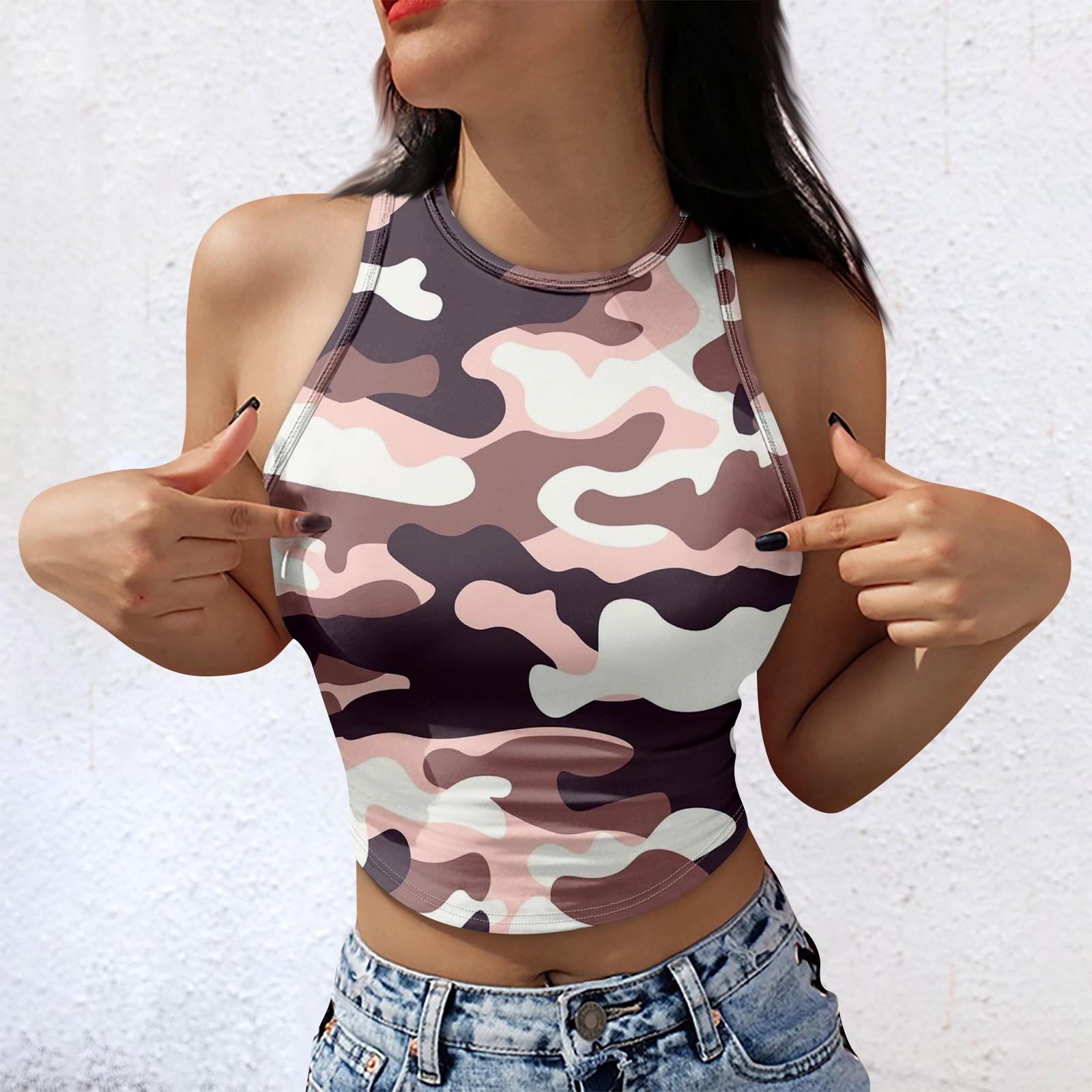 Modisches ärmelloses Tanktop mit Camouflage-Print für Damen XXXL rosa