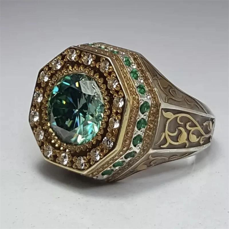Vintage Luxus Herrenringe Kupferfarbe Runde Grüne Steine Ringe Hochzeit Verlobungsparty Brautring Schmuck 10 black
