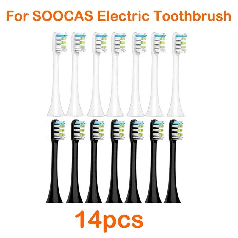 14 Stück Ersatzbürstenköpfe für Soocas X3/x3u/x5 Dupont Tiefenreinigungsdüsen Sonic Soft Vacuum Borsten Zahnbürstenköpfe 7White and 7Black