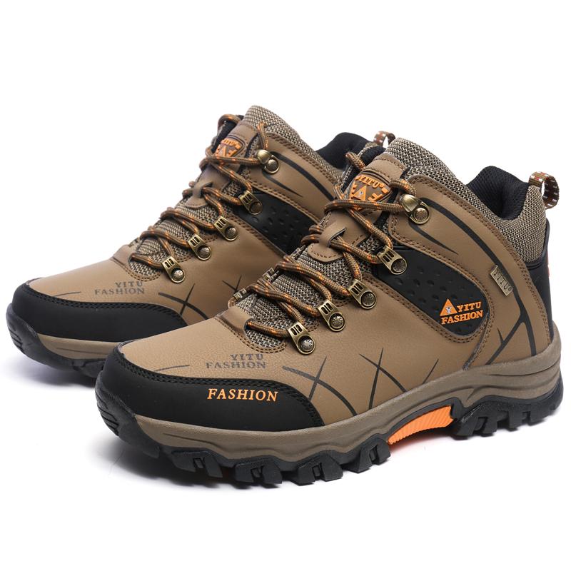 TUINANLE Männer Stiefel Wasserdichte Leder Turnschuhe Outdoor Männlichen Wanderschuhe Arbeitsschuhe Größe 39-47 39 khaki