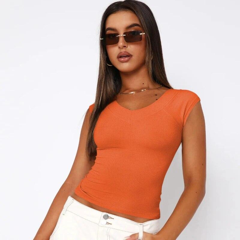 2024 mode Y2K Crop Tops Frauen T Slim Fit Festen Boden T Shirt Frauen Sexy Kurzarm Sommer T-shirt Für frauen Casual 30602 S ultra