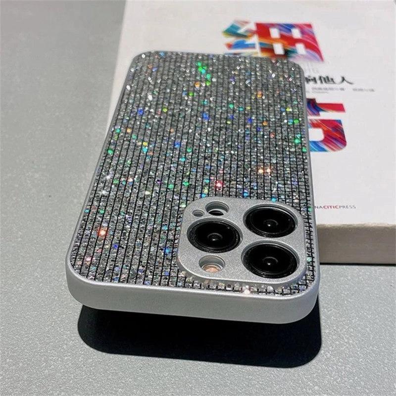 Für iPhone 16 15 14 Pro Max Objektivschutz Glitzer Strass Hülle Für iPhone 12 11 13 Pro Max 14 Plus 13 Shiny Diamond Hard PC Cover iPhone 13 Pro Max silber