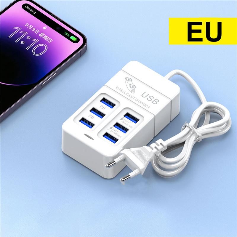 35 W PD Typ C Schnellladung Multiport USB-Ladegerät Schnelle Wandladegeräte USB-Hub-Adapter Mobiltelefon EU US-Stecker USB Typ C Ladegerät 6USB EU Plug