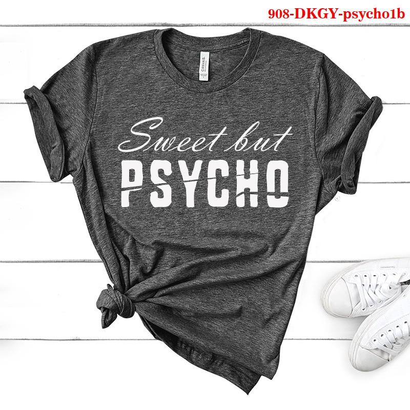 Damenmode Casual O-Ausschnitt Kurzarm T-Shirts Sweet But Psycho Print Tops Sommer weiche Shirts M dunkelgrau