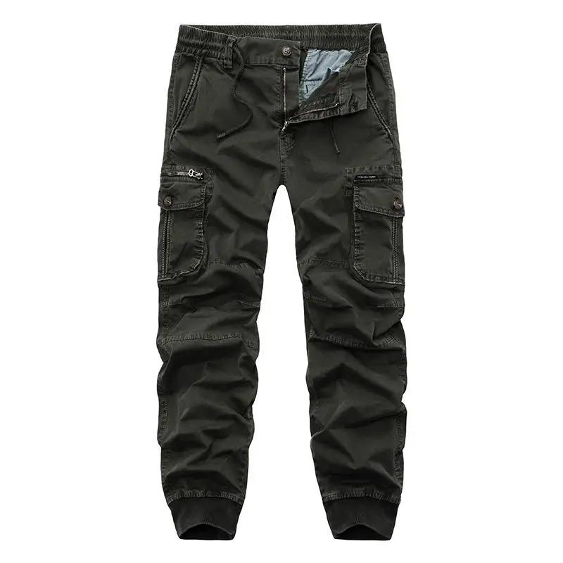 Männer Casual Jogger Einfarbig Hosen Männer Baumwolle Elastische Hosen Military Stil Armee Cargo Hosen 34 grün