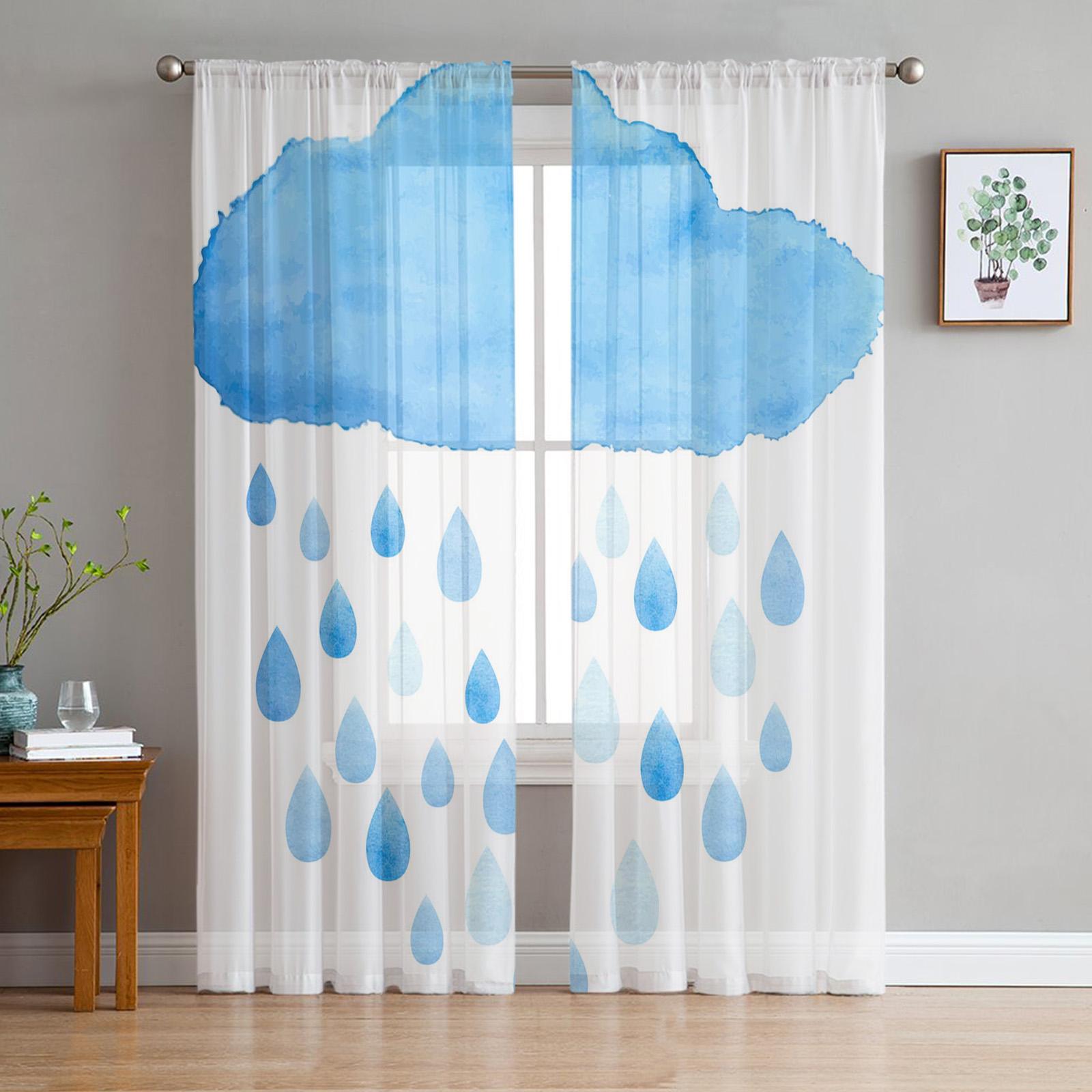 Cartoon-Wolken und Sterne Transparenter Vorhang für Wohnzimmer Schlafzimmer Raum Voile-Vorhang Küchenbereich Fensteröffnung Tüllvorhänge Haushaltswaren 1 PCS W100XH250cm&Grommet Top