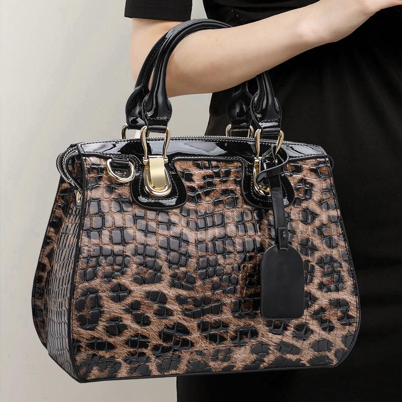 Leopardenmuster Damen Tasche Set Leder Tasche Handtasche Damen Reines Leder Tasche Einzel Schulter Crossbody Drei-Zweck Harte Damen Tasche
