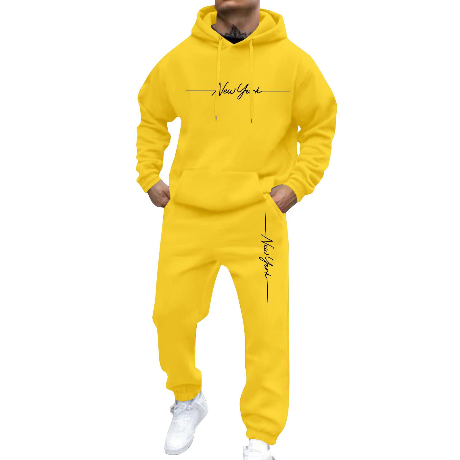 Herren Sweatshirt Anzug Herren Einfarbig Lässig Sportanzug Sweatshirt Anzug S gelb