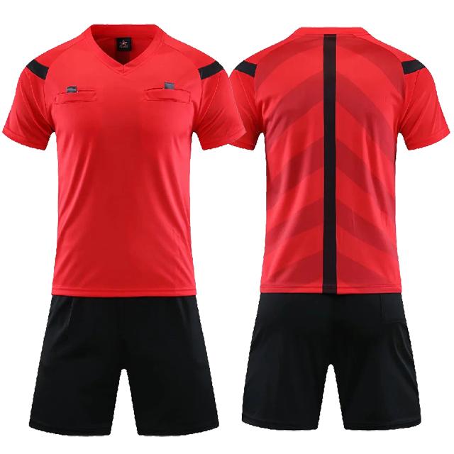 Professionelle Fußball-Schiedsrichteruniform Herren Turn-Down-Fußball-Schiedsrichterhemden Fußball-Schiedsrichterkleidung Kurzarmtrikot 5 Farben Aldult Size 3XL rot