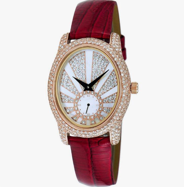 Adee Kaye Sunray Kollektion Kristallakzente Roségoldfarben Perlmuttzifferblatt Quarz AK2003-LRG Damenuhr