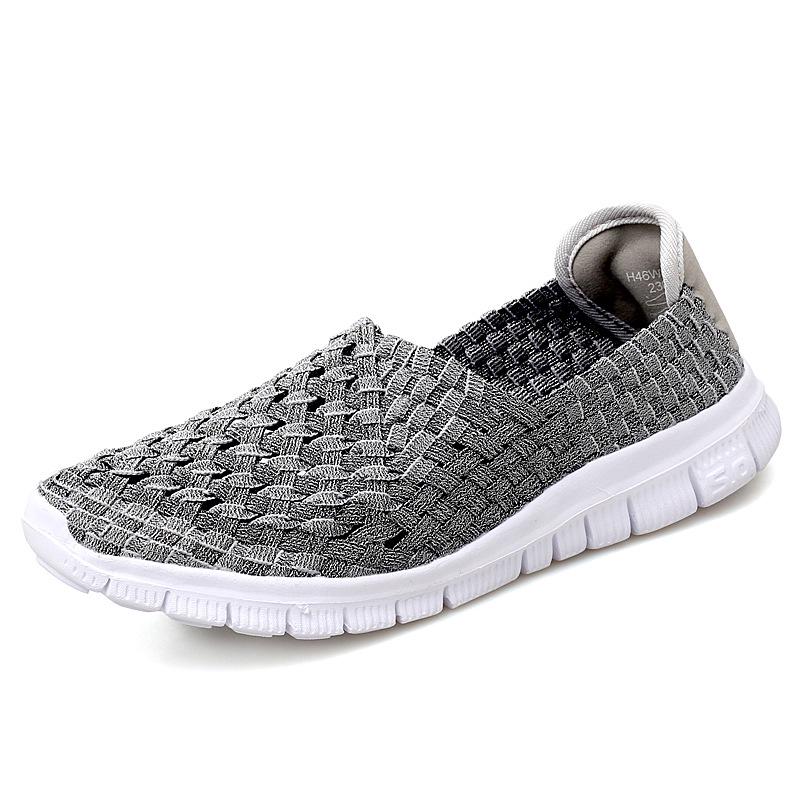 Damen Sneakers Sommer Atmungsaktiv Leichte Slipper Damen Flache Schuhe Damen Loafer Manuell Gewebte Flache Damen Freizeitschuhe 39 graue