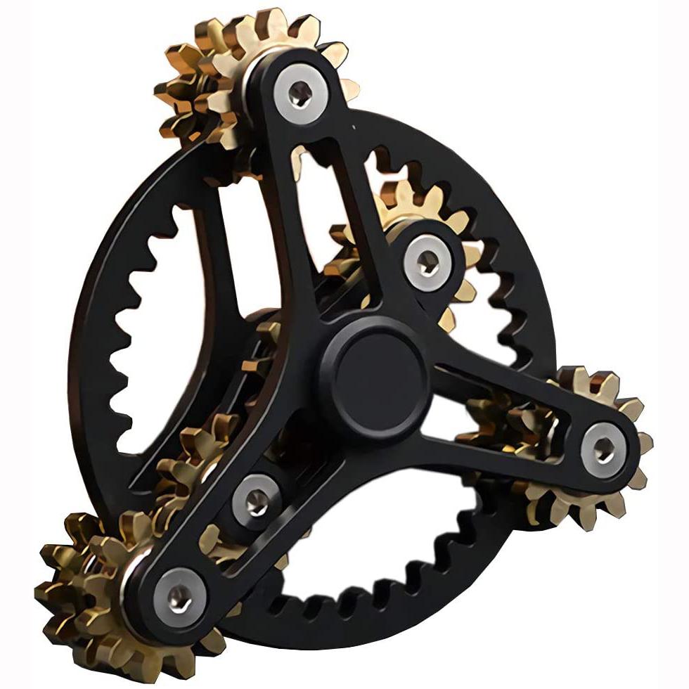 Reines Messing Fidget Spinner Gears Linkage Fidget Gyro Spielzeug Metall DIY Handspinner mit mehreren Premium-Lagern (12 Lager) 10.2x10.2x3.5cm schwarz