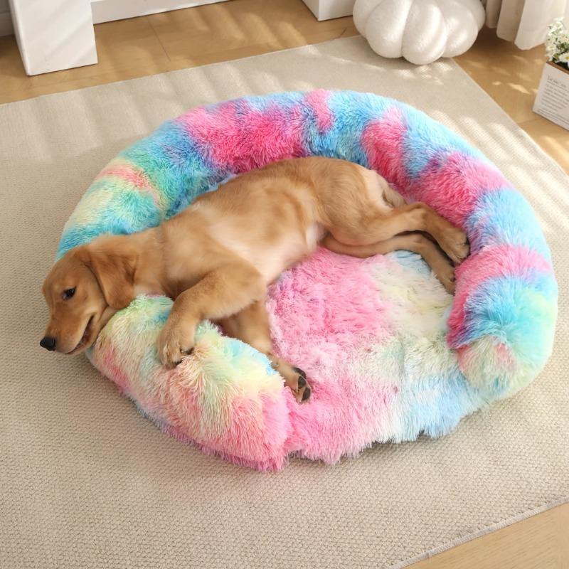 Neues rundes Plüsch-Haustierbett, winterwarm, mit langem Fell, Hund-Katzen-Bett, gemütliche weiche Schlafmatte, Kissen für kleine und mittelgroße Hunde, Katzen, Welpen, Kätzchen, Heimzubehör 60CM