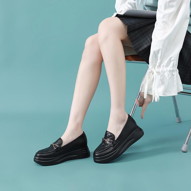 Frühjahrskollektion 2023: Damen Echtleder Mary Jane Loafer, Kleine Lederschuhe, Krankenschwester-Stil YH812 33 schwarz