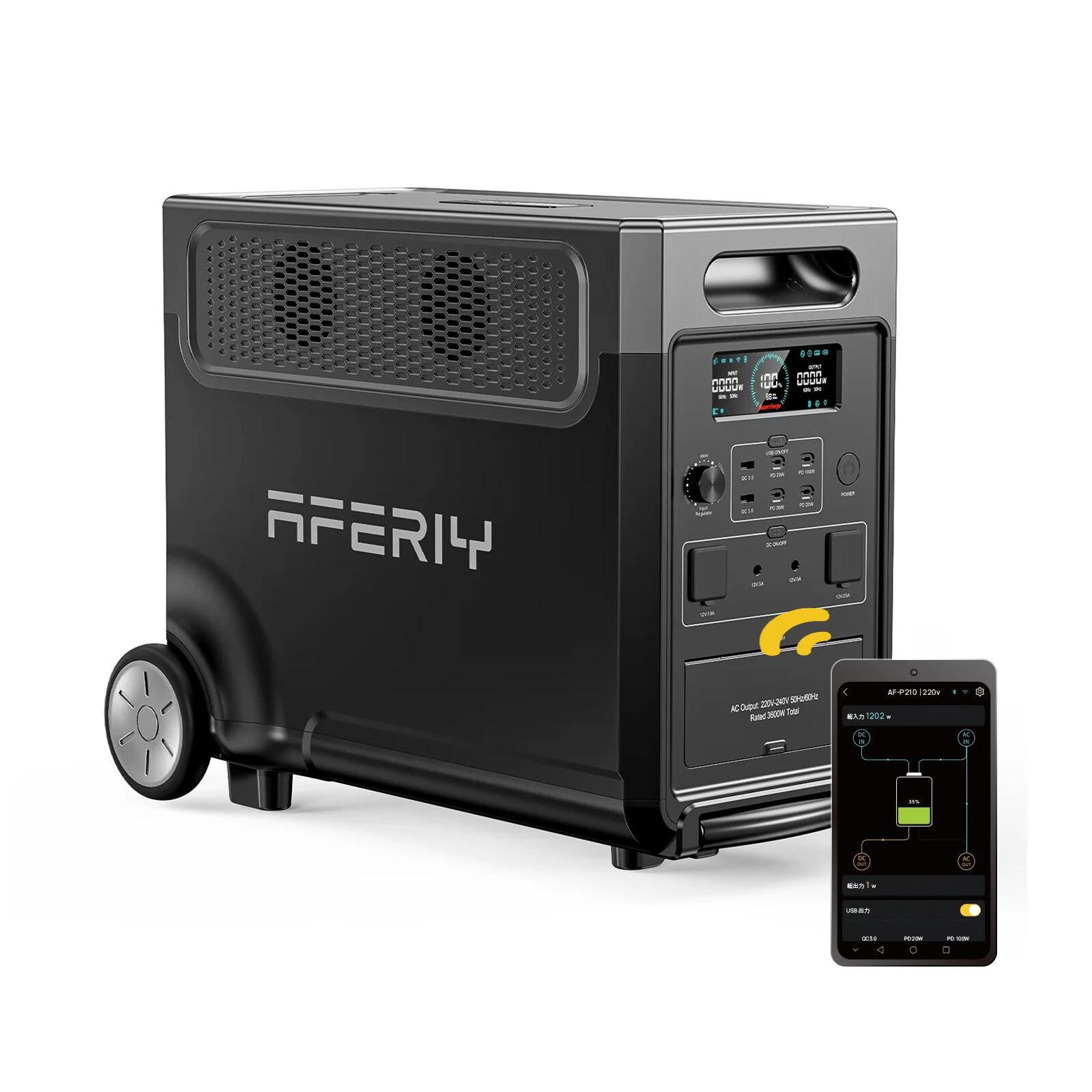 AFERIY P310 – Powerstation – Tragbare Powerstation 3600W 3840Wh LiFePO4, App-kompatibel, Reiner Sinus-Wechselrichter mit USV, EU-Stecker, Rollen