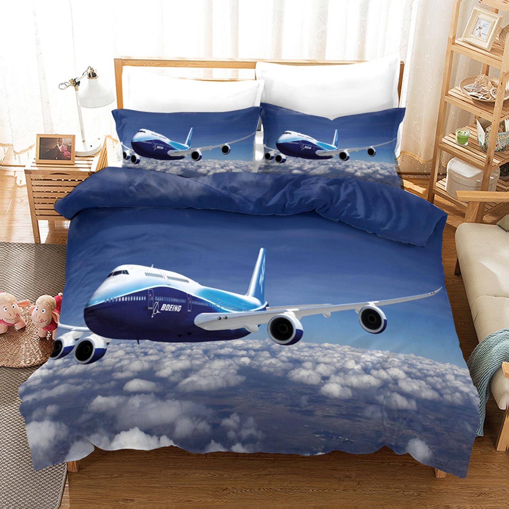 3D-Flugzeug-Bettwäsche-Set, Transport-Steppdecke und Kissenbezug, 2/3 Stück, AU180 x 210, Einzel-/Doppelbett, Weihnachtsgeschenk, Jungenzimmer, weiche Heimtextilien AU Single 140x210cm
