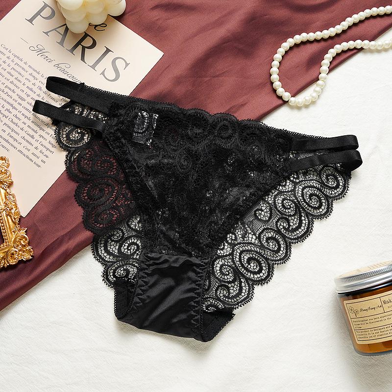 Spitzenbesetzte Hollow Out Damenunterwäsche mit Baumwollzwickel Atmungsaktive und bequeme Slips Biefs M schwarz