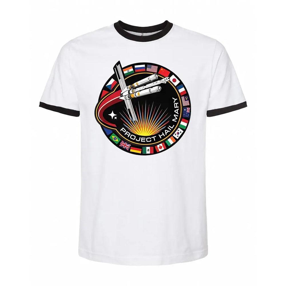 Retro Project Hail Mary T-Shirt Design 3D Druck Ringer T-Shirt Raketen Kleidung Cosplay Kurzarm Rundhals Locker Herren T-Shirt Anime T-Shirt Sommer Oberteile XXXXL weiß